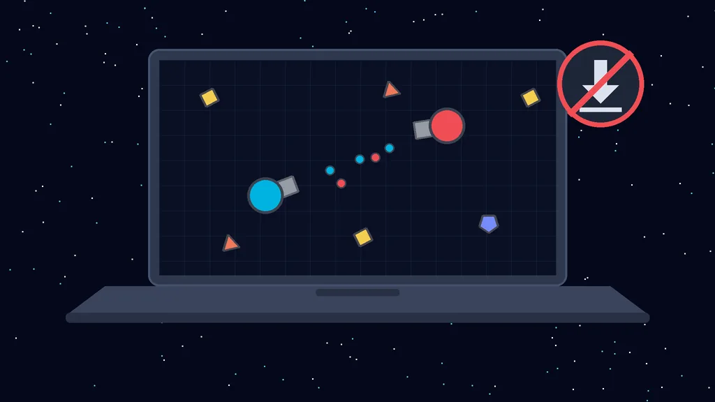 Free online shooter game with no download, two tanks firing at each other on a laptop screen